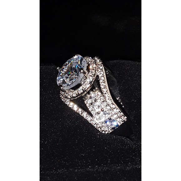 NIB Sz 7 s925 Silver Aquamarine & CZ Diamond Ring - Picture 3 of 6